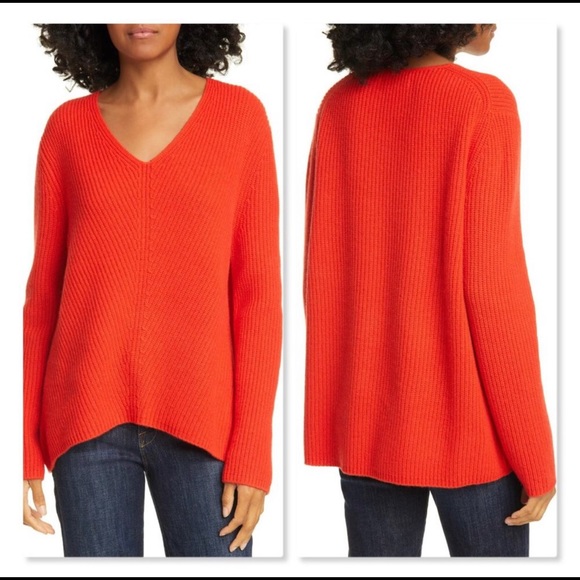Nordstrom Signature V-Neck 100% cashmere red sweater - Picture 1 of 4